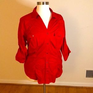 Lane Bryant 22/24 Red Cotton Buttoned Down Blouse